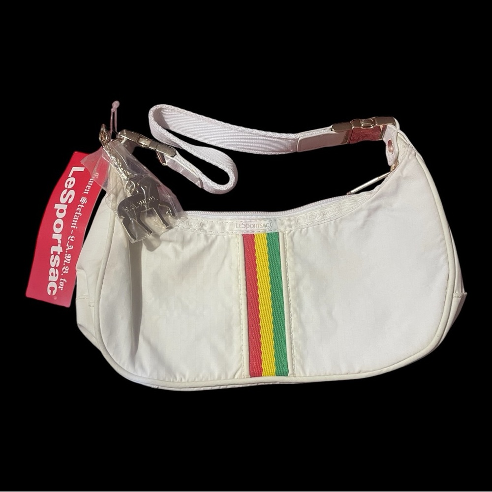 Rare LeSportsac White Shoulder Bag with Rasta Stripe | Gwen Stefani